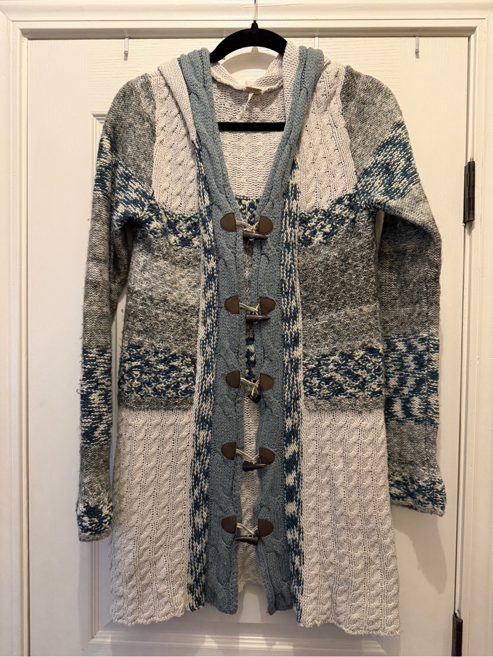 Free People Hooded Colorblock Knit Toggle Cardigan Size M (with callout)